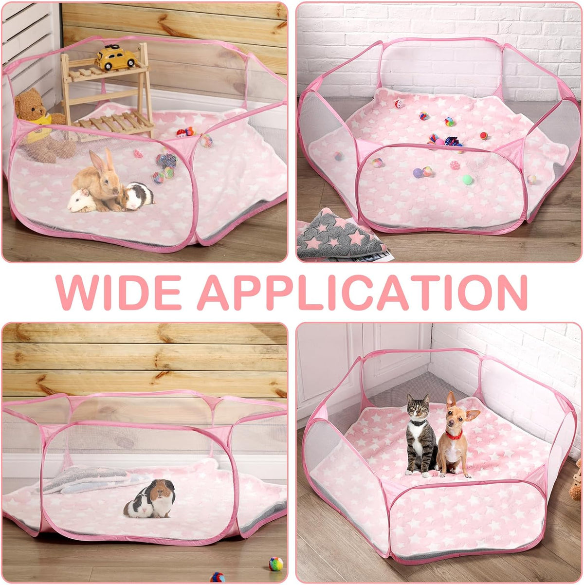 Guinea Pig Playpen with Mat Small Animal - Pink / Star - image 4