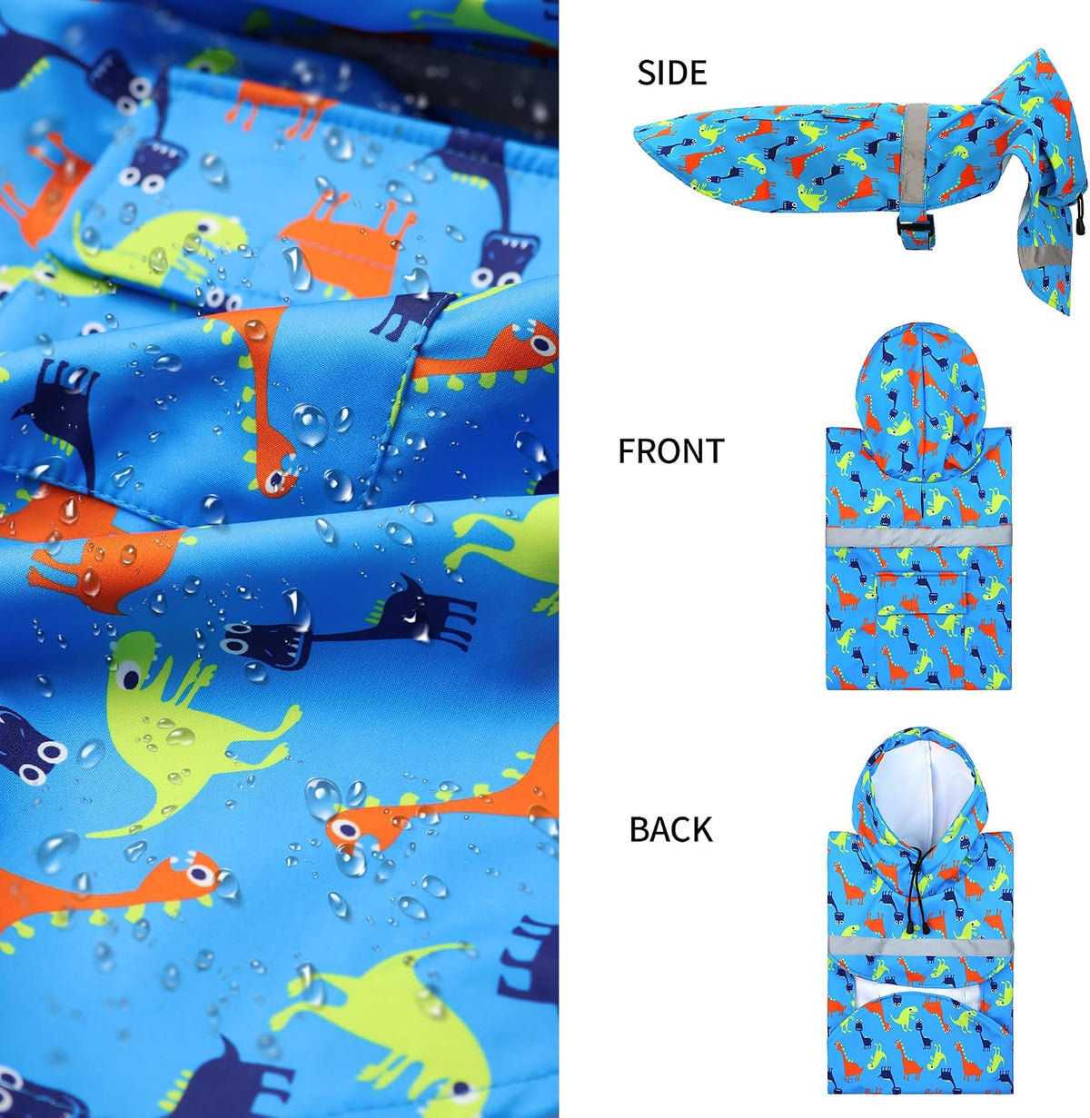 Large Dog Raincoat Adjustable Pet Water Proof Clothes Lightweight - Blue Dinosaur / 3X-Large (Pack of 1) - image 2