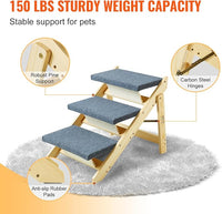 VEVOR Wood Pet Stairs/Pet Steps, 2-in-1 Foldable Wooden Dog Stair for Beds, Sofa and Cars, Dog Stairs & Ramp with 3 Steps for Small Medium Large Pet, up to 150 lbs