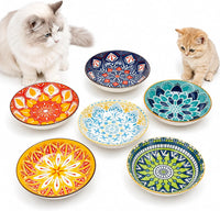 Ceramic Cat Food Bowls 6 Pack - Floral 1 - No Pads