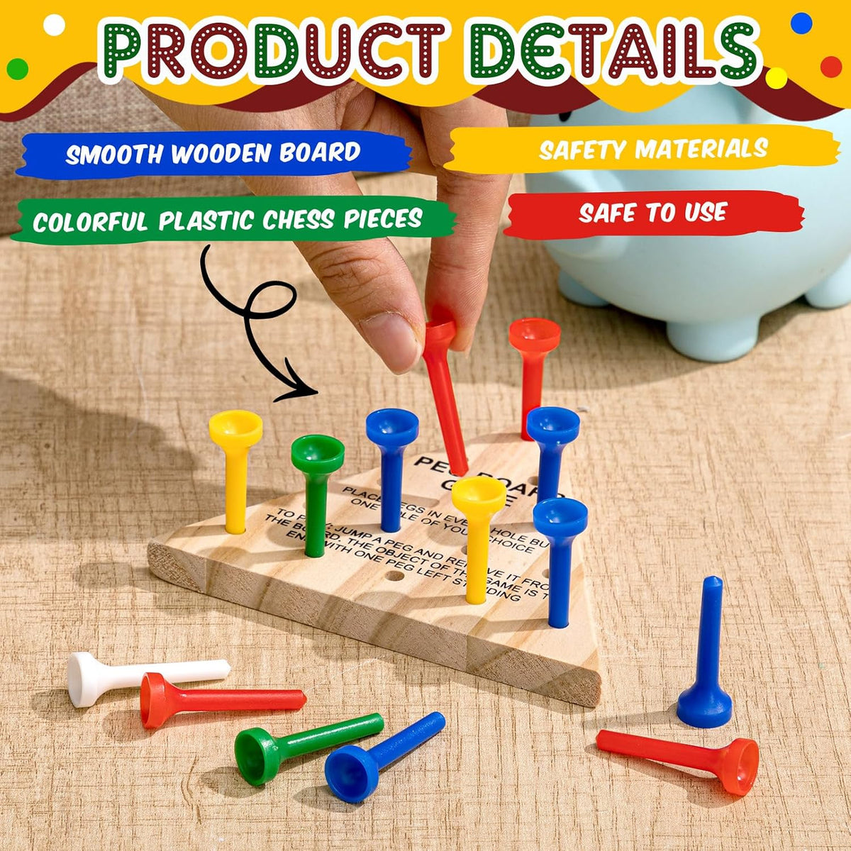 Zhanmai 3 Sets Wooden Triangle Peg Travel Game - Multi-color Peg / 10 - image 4