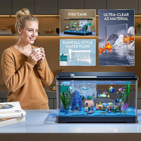 LED Aquarium Fish Tank Kit,（Light + Filter + Green Plants + Blue Sand + Pineapple Houses + Shells） Black, 14 Gallon