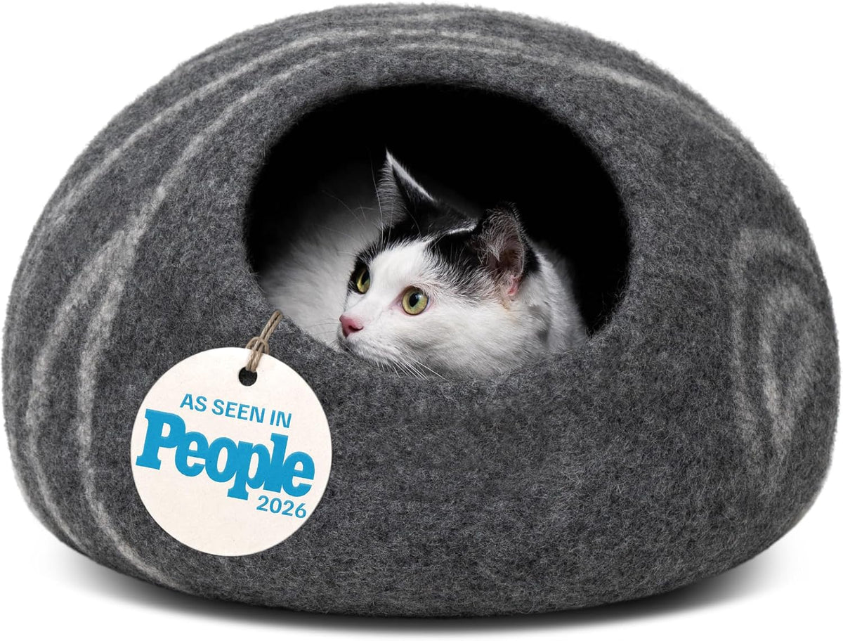 Cat Cave, New Zealand Wool Bed for Indoor Cats - Dark Gray / Large