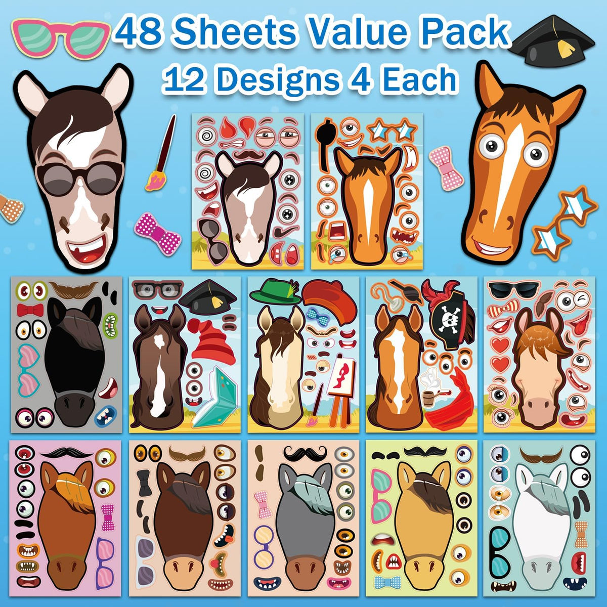 48 Fall Make-a-Face Sticker Sheets for Kids - Horses - image 2