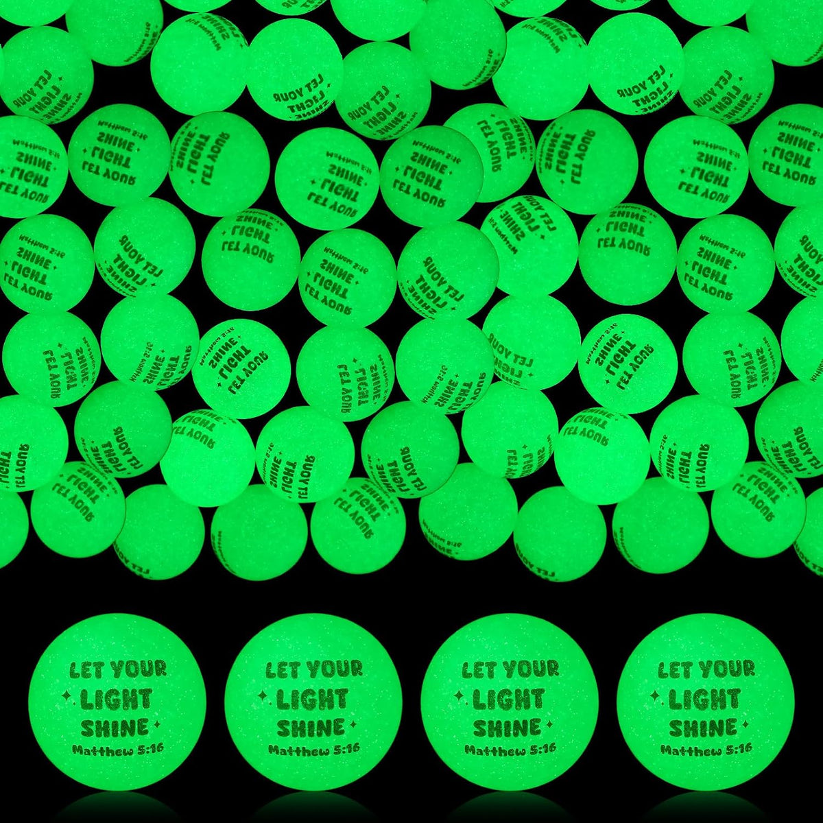 Seenelling 60 glow in the dark Halloween bouncy balls with skeleton print, green - view 10