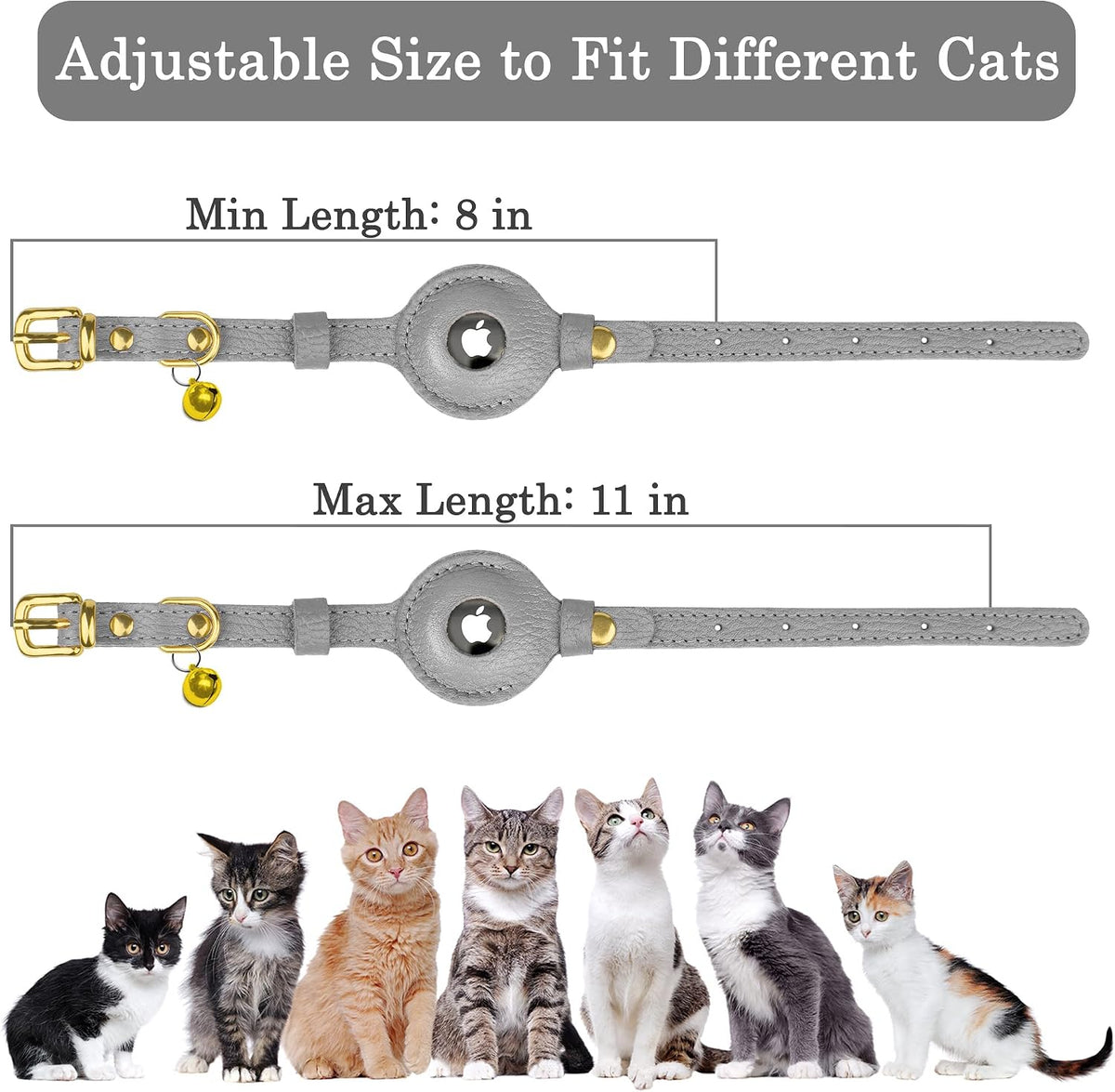OOPSDOGGY Leather AirTag Cat Collar with Bell - Gray - image 4