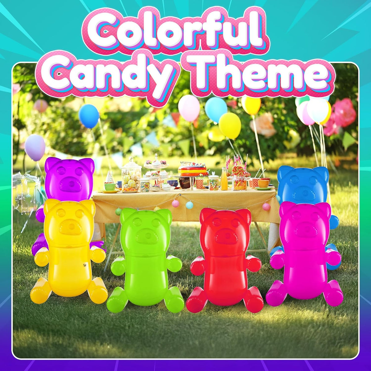 Bedwina inflatable gummy bears, six 24 inch transparent vinyl bears in bright candy colors - view 7