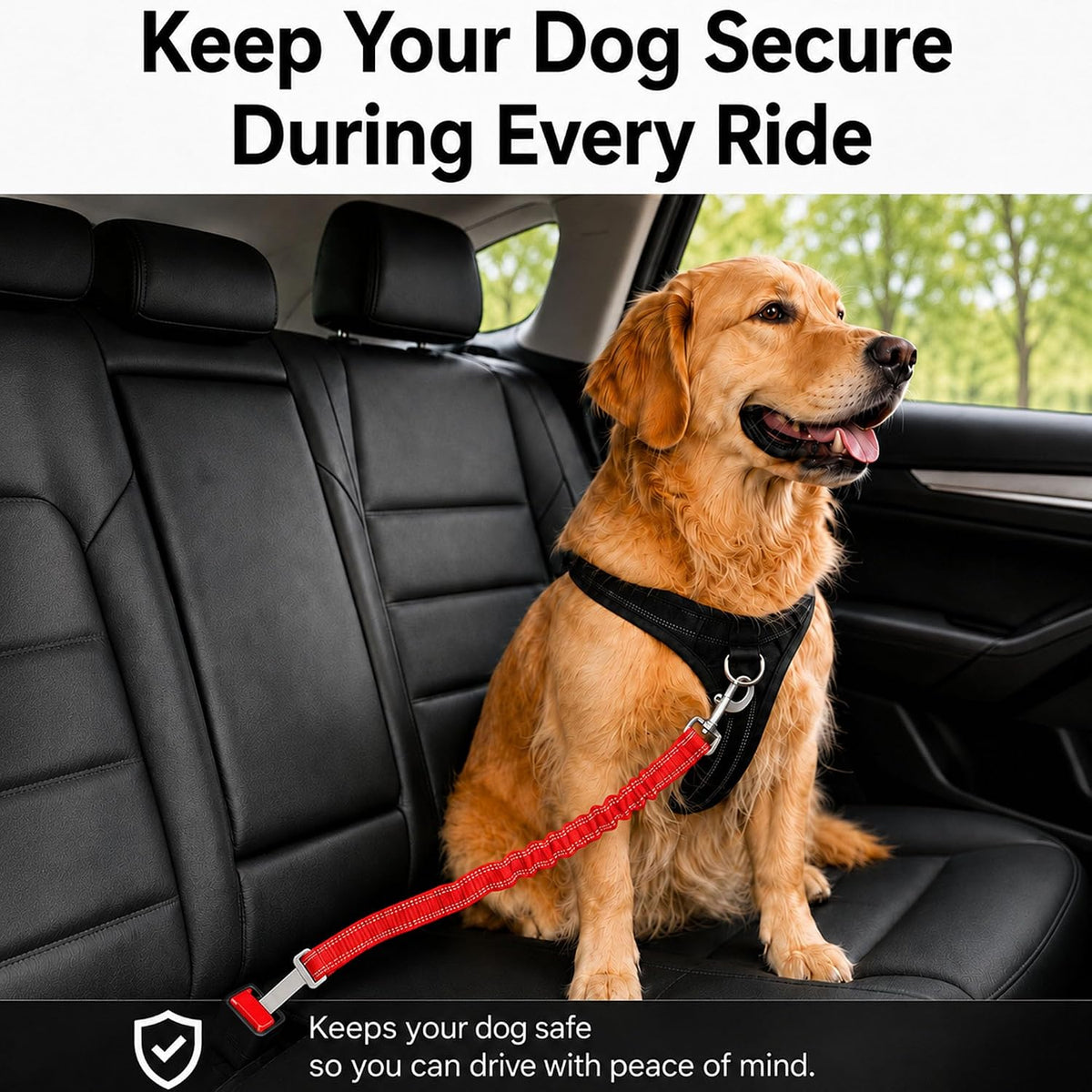 Dog Seat Belt 2Pcs, Retractable Pet Car Harness - Red - image 2
