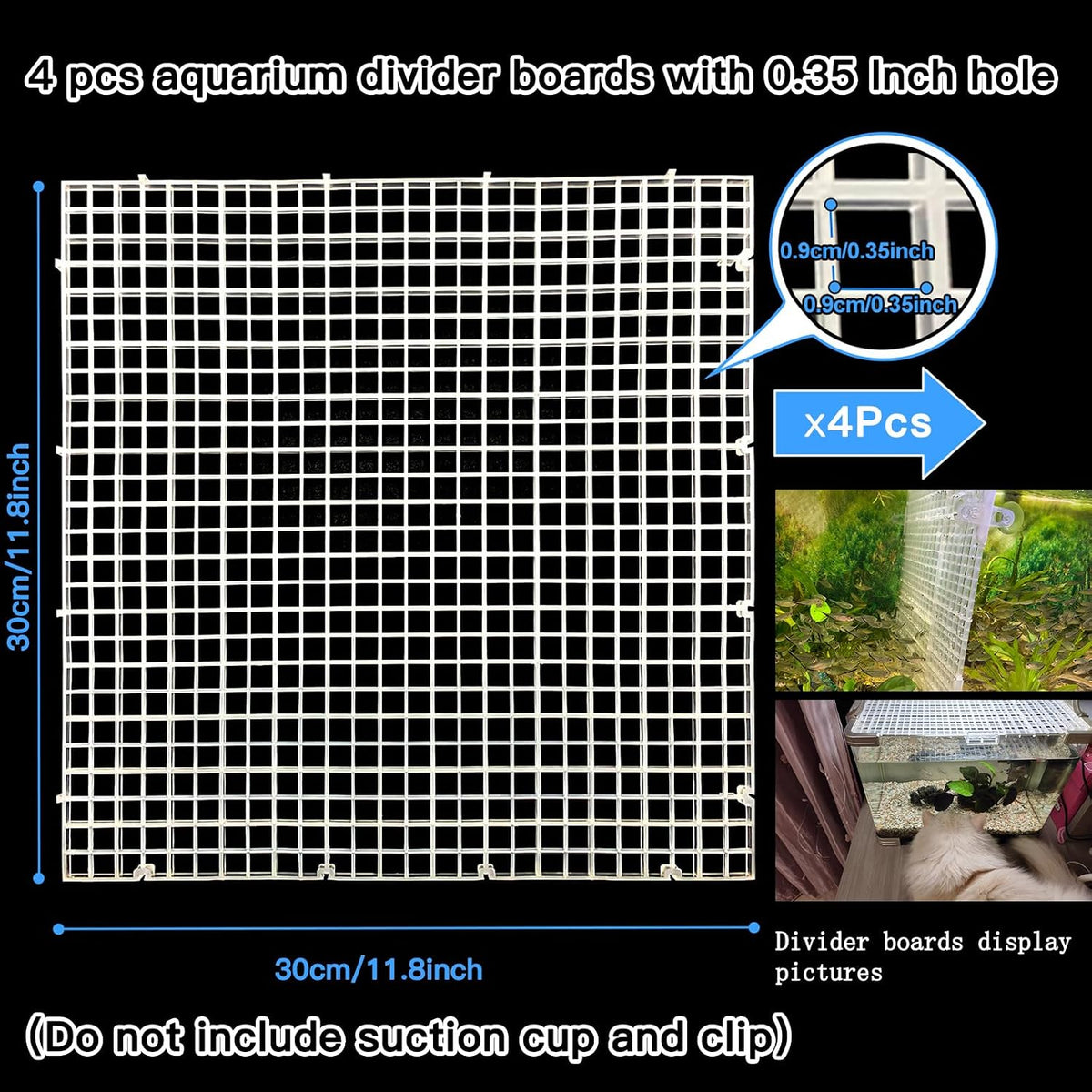 Adjustable Platic Grip Panel Aquarium Fish Tank Divider Filter Bottom - 4pcs 11.8X11.8Inch with 0.35Inch hole / White - image 2