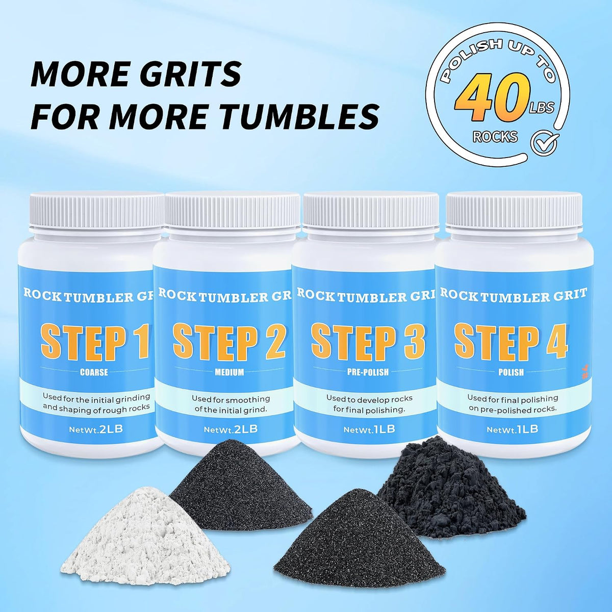KomeStone 6 lb rock tumbler grit and polish refill kit in 4 bottles - view 19