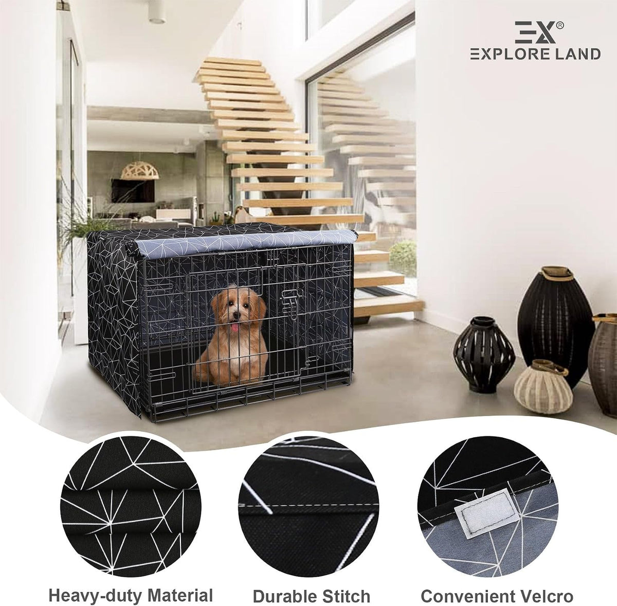 Explore Land Dog Crate Cover - Black and White / 36.0"L x 23.0"W x 25.0"H - image 4