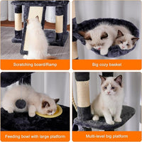Heybly Tall Cat Tree, 78-inch Multi-Level Cat Tower for Indoor Cats, 2 Widened Plush Perches Cat Condo with Scratching Board and Big Caves, Smoky Gray HCT033G