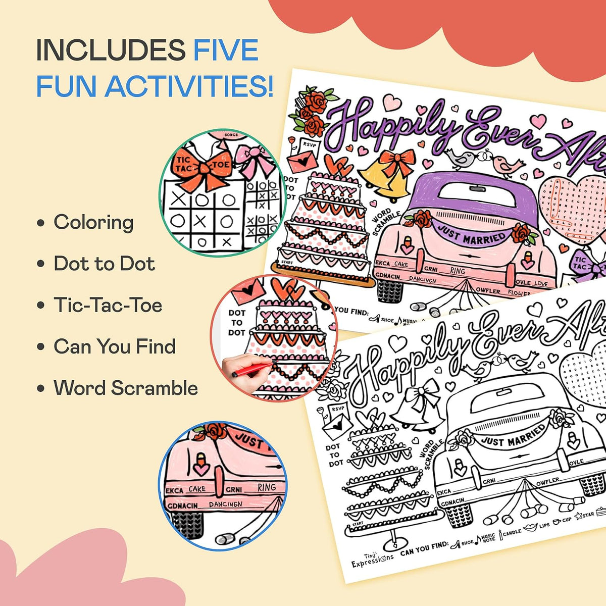 Tiny Expressions Thanksgiving coloring placemats set of 12 with turkey and activity games - view 10