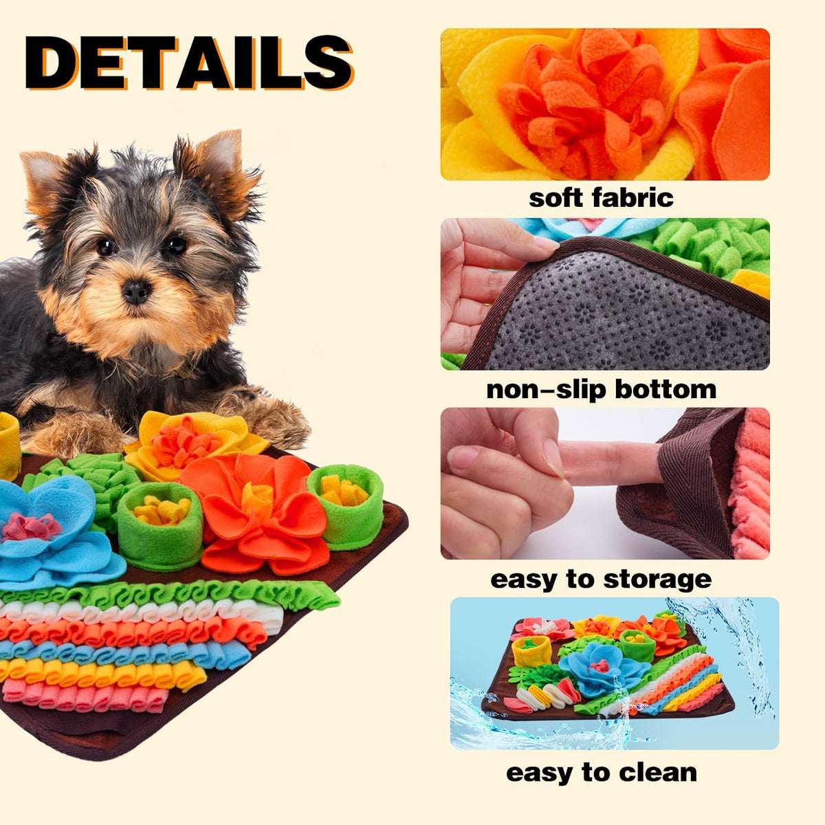 Snuffle Mat for Dogs, Sniff Mat Slow Feeding Mat for Small Pets Cats, Rabbits - Help Stress Relief - Brown - image 2