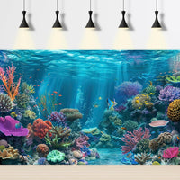 Under The Sea Aquarium Background Turquoise Underwater World Theme - 24(W)x16(H)in / Blue Brown - image 3