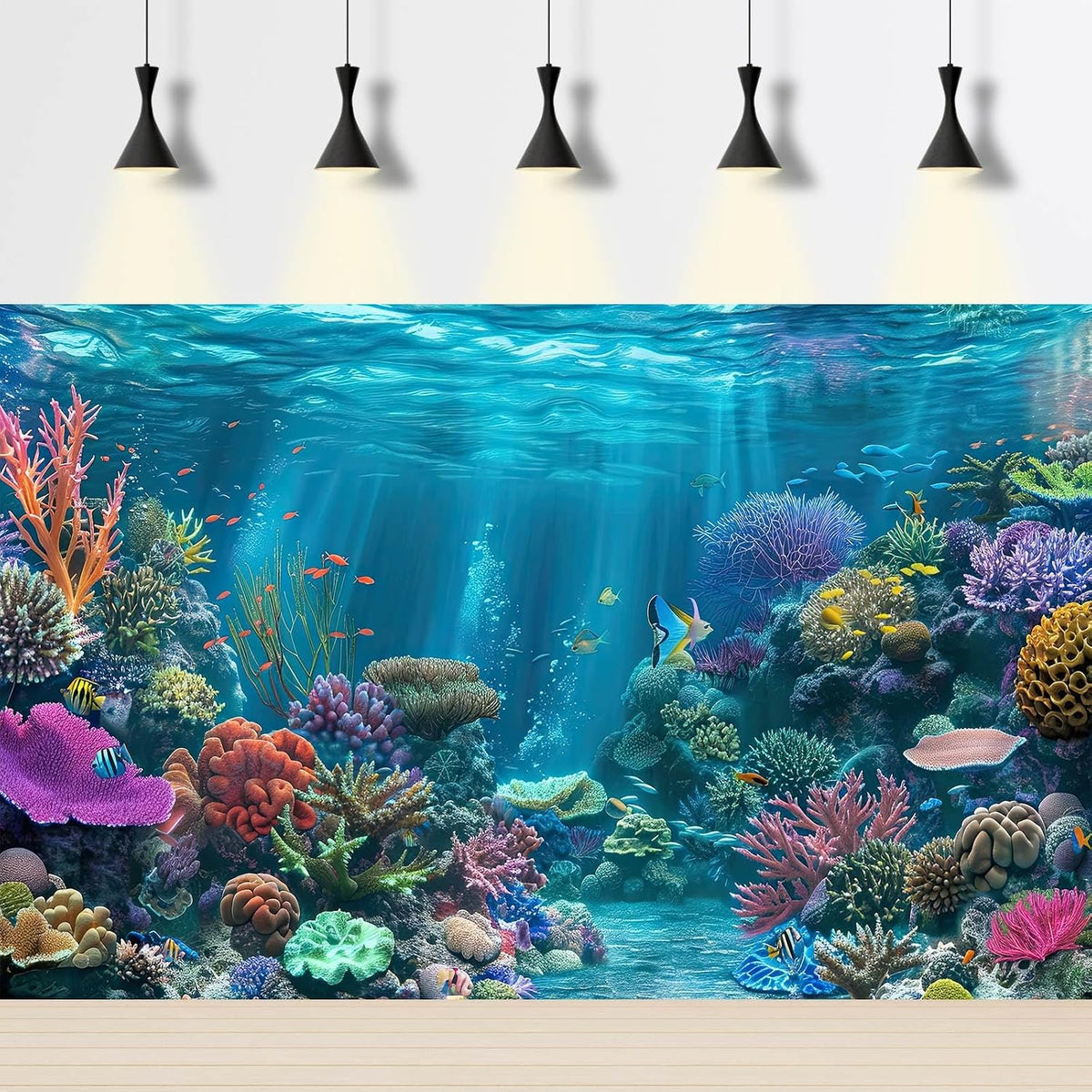 Under The Sea Aquarium Background Turquoise Underwater World Theme - 24(W)x16(H)in / Blue Brown - image 3