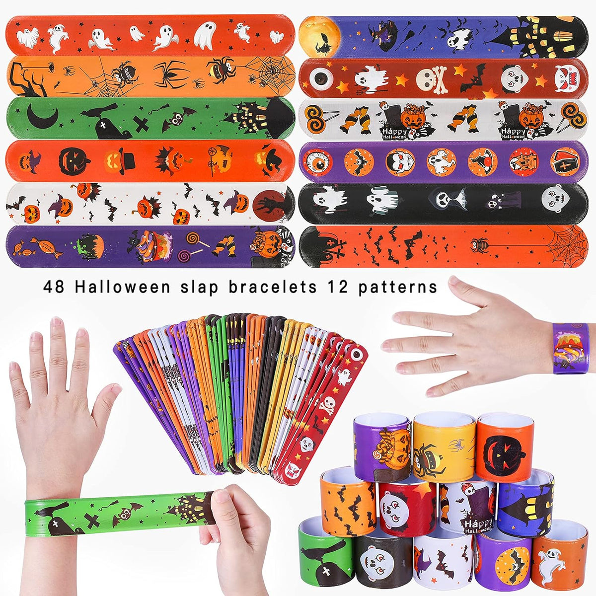 Max Fun 48pcs Halloween Slap Bracelets Party Favors Toys for Kids - Halloween - image 3