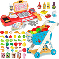 Yalujumb kids shopping cart play set with cash register, scanner and pretend food