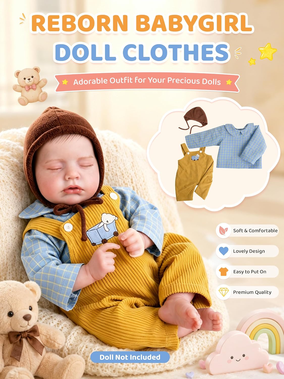 EKOKIZ blue reborn baby doll dress set with hairband and shoes for 17 to 20 inch dolls - view 38