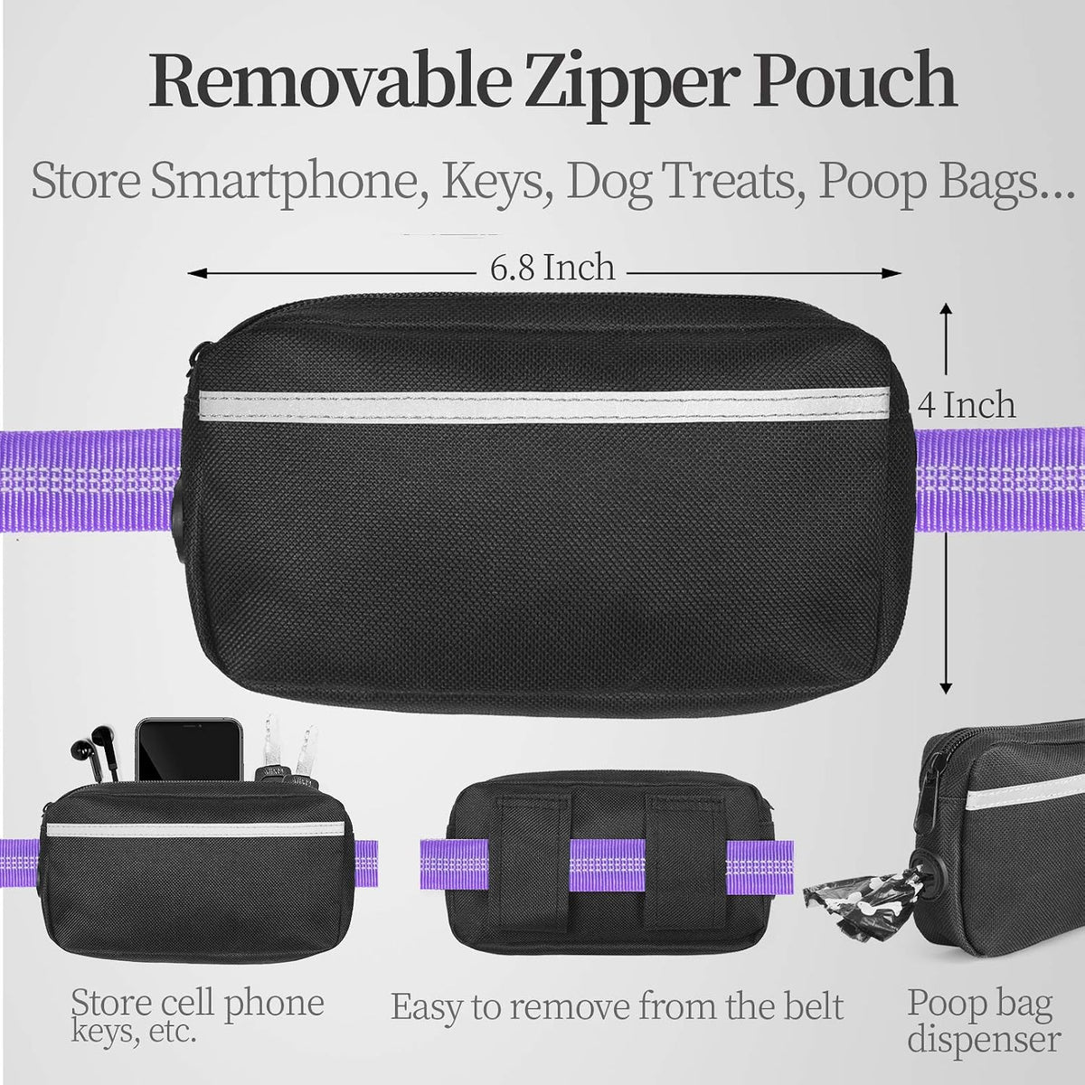 Hands Free Dog Leash with Zipper Pouch - Purple / Large - image 2