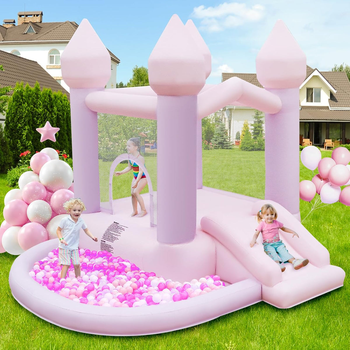 FBSPORT white bounce house with slide, ball pit and blower - view 2