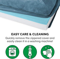 Furhaven Cooling Gel Dog Bed for Medium/Small Dogs w/ Removable Bolsters & Washable Cover, For Dogs Up to 35 lbs - Faux Fur & Velvet Sofa - Harbor Blue, Medium