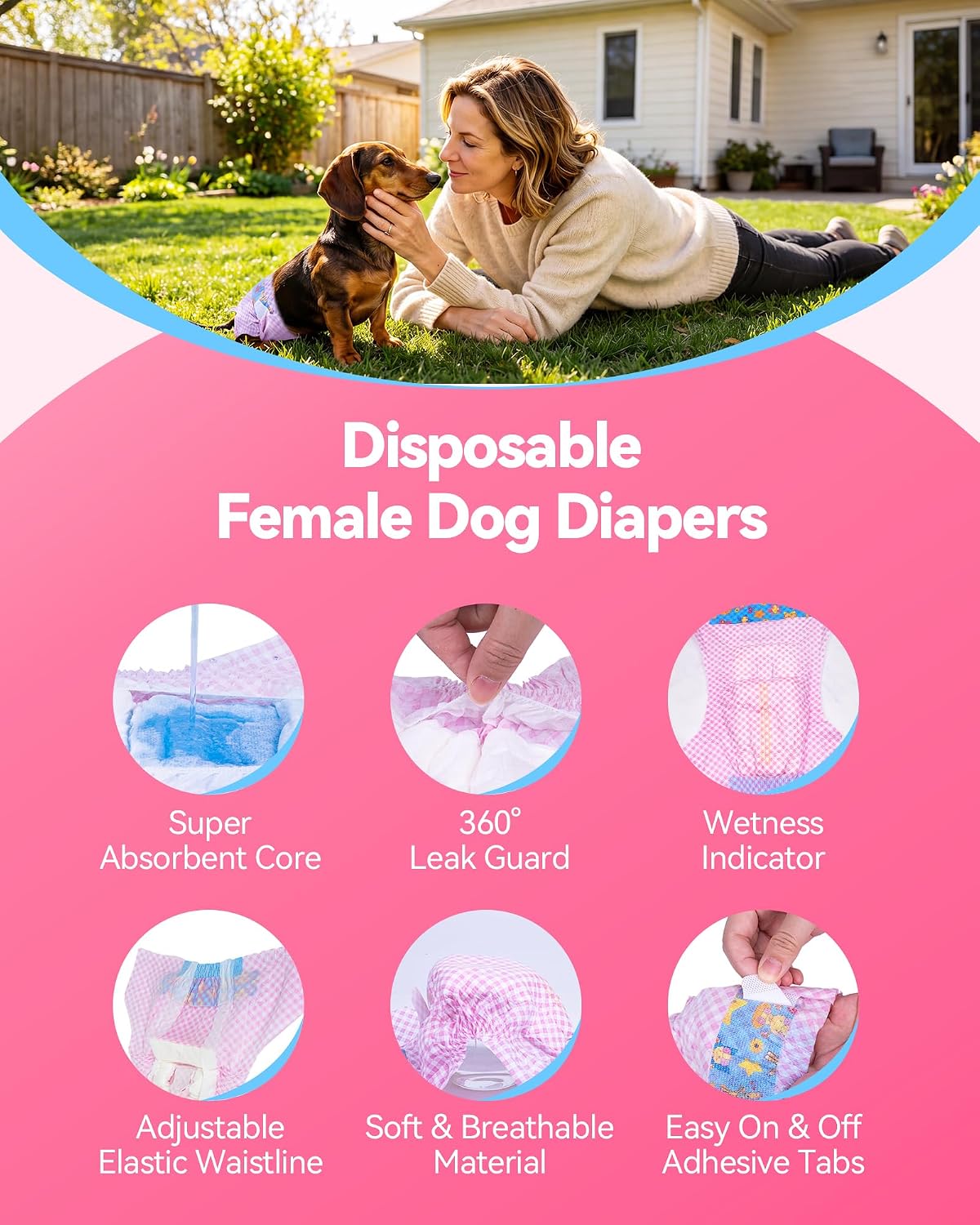 Disposable female dog diapers, size XXS, 40 pieces, absorbent leak barrier - view 3