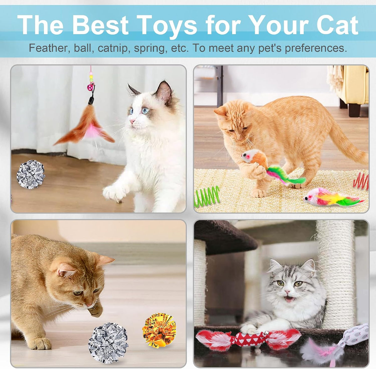 UPSKY Cat Toy Roller 3-Level Turntable Cat Toys with Six Colorful - D-Blue - image 3