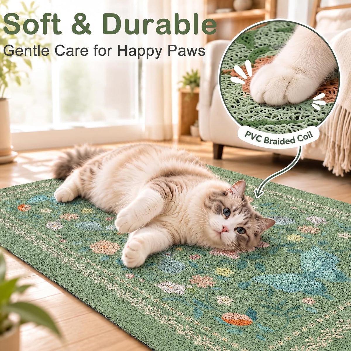24"x15" Cat Litter Mat Non-Slip Washable Litter Box Mat – Daily Care for Cats - Dark spring green / 33X22in - image 4