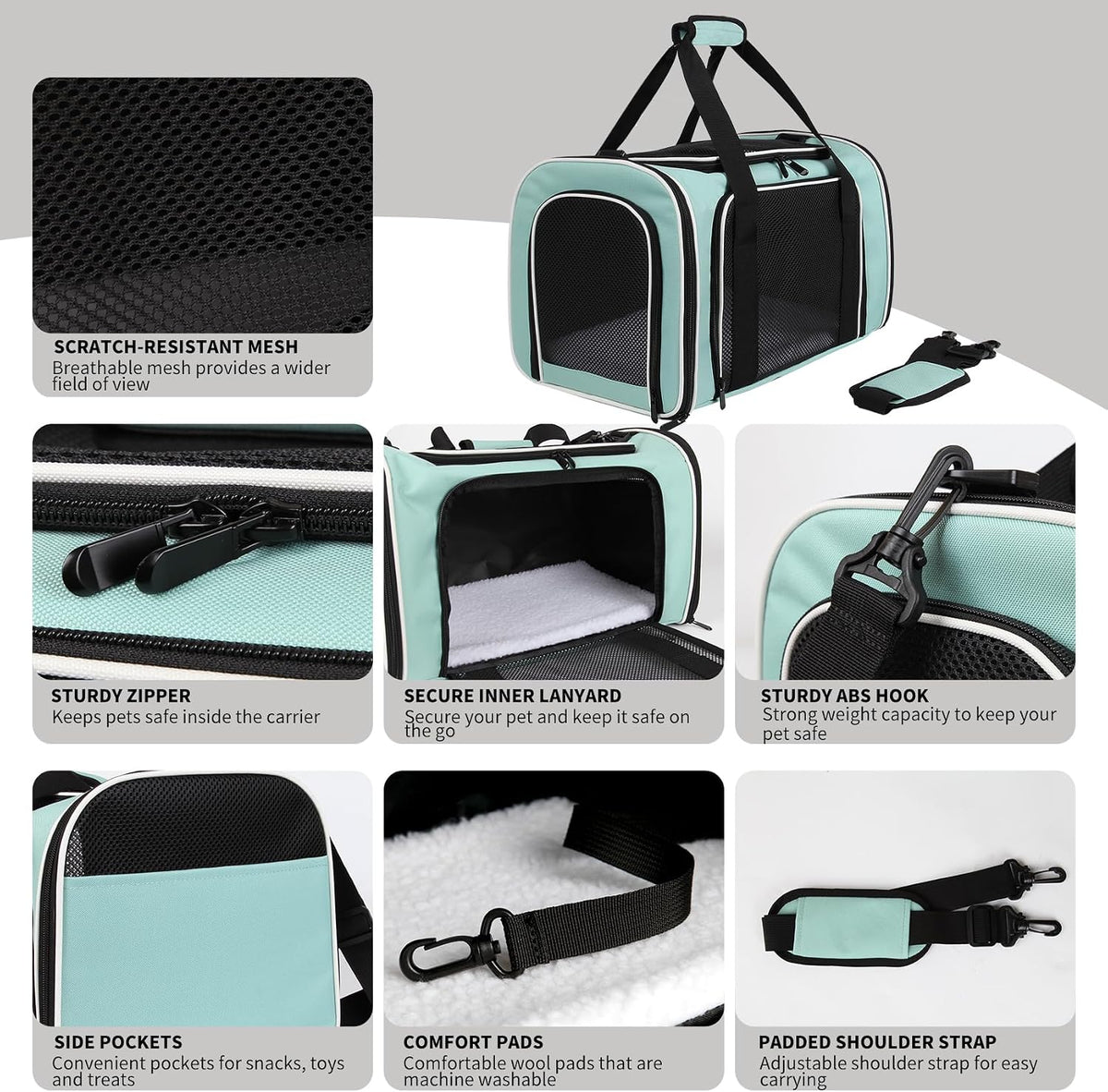 Cat Dog Carriers Soft-Sided - 17.0"L x 11.0"W x 11.0"H / green - image 3