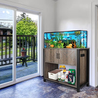 40 Gallon Aquarium Stand with Cabinet & Power Outlets, Heavy Duty Metal Stand for 40-50 Gallon Breeder & Turtle Tanks, Double Terrarium Stand, 660LBS Capacity, Grey