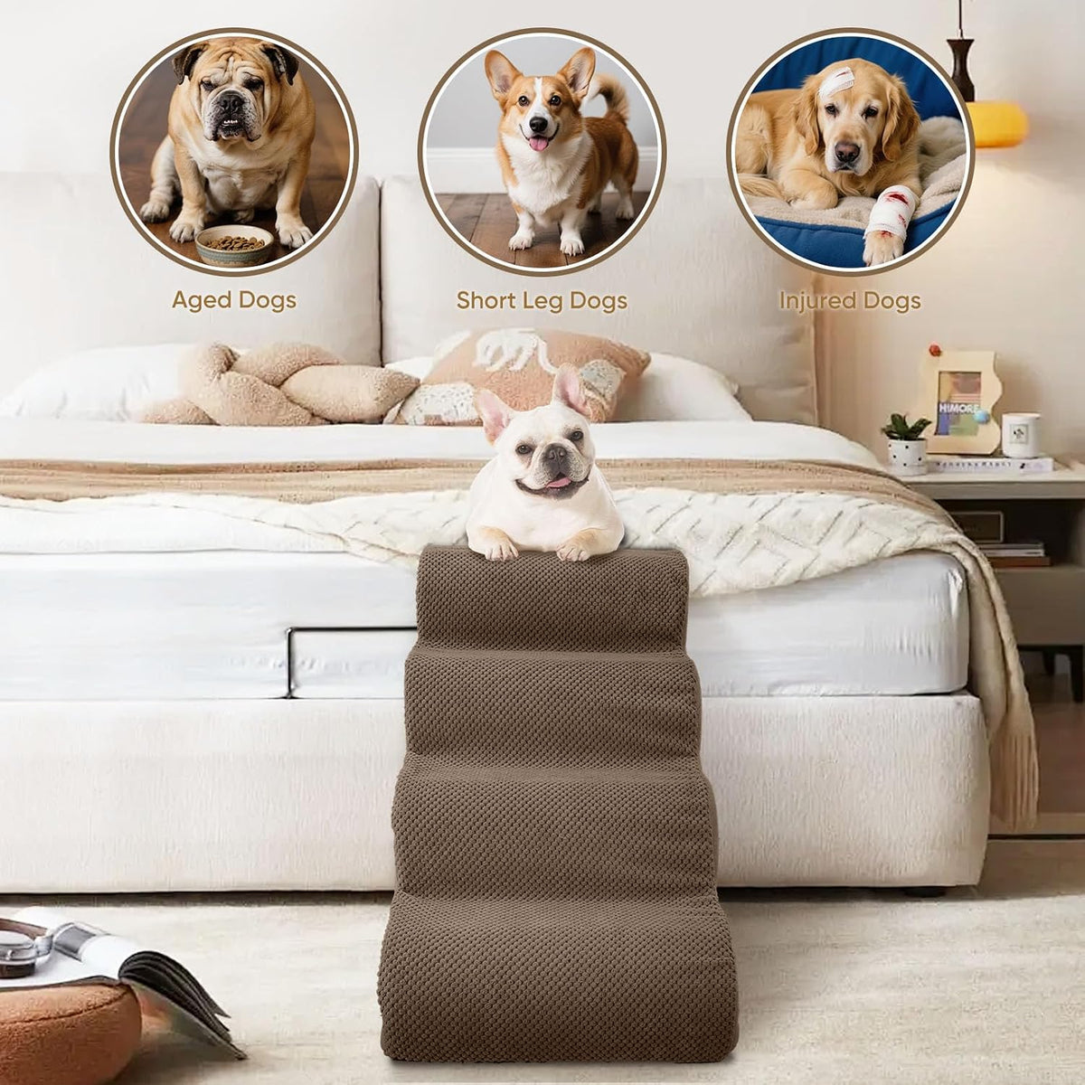 PAWSCRAT 4-Step Pet Stairs for High Beds & Sofas - Brown / 2-step 11.8"H - image 4