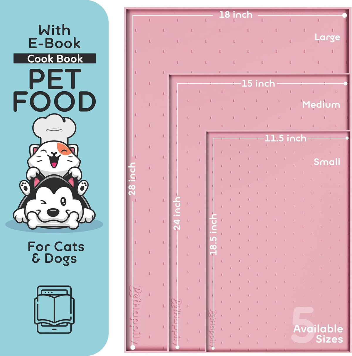 Dog Food Mat - Raised Edges Dogs Mat for Food and Water Prevent Spill, Waterproof Cat Food Mats - 24"L x 15"W / Pink - image 2