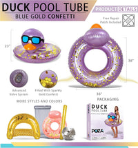 POZA inflatable duck pool float tube with gold confetti, sunglasses and orange beak - view 19