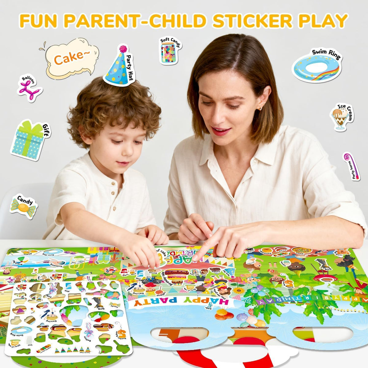 6 Sets Reusable Sticker Book for Toddlers 3-6 - Beach+Supermarket+Party - image 2