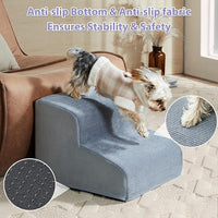 Dog Stairs for Small Dogs, 2-Steps Dog Ramp for Couch, Pet Stairs with Highly Supportive Foam and Non-Slip Bottom, Pet Steps for Cat & Doggie (High 11.8 Inch)