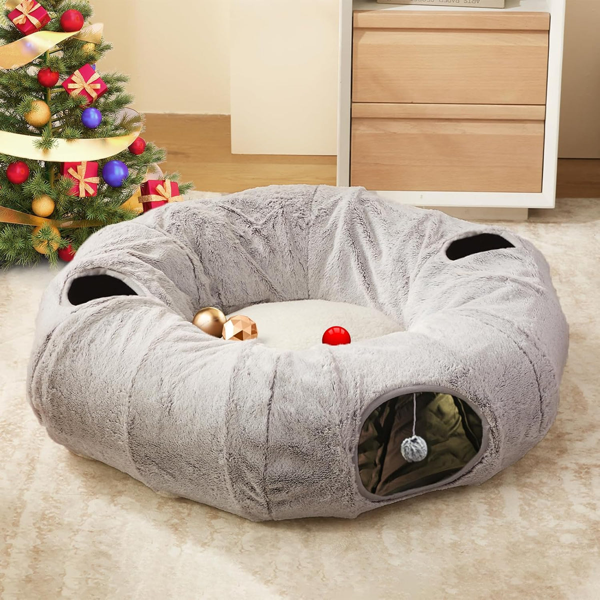 Cat Tunnel Bed for Indoor Cats - Grey / XL:37.5X37.5X10"