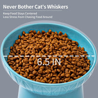 6.5 Inch Extra Wide Ceramic Raised Cat Bowl Set - White & Blue - image 4