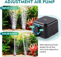 hygger Quietest Aquarium Air Pump, Adjustable Oxygen Pump 2 Air Outlets Ultra Silent Powerful Aerator Pump (3.5W,Up to 120Gallon)