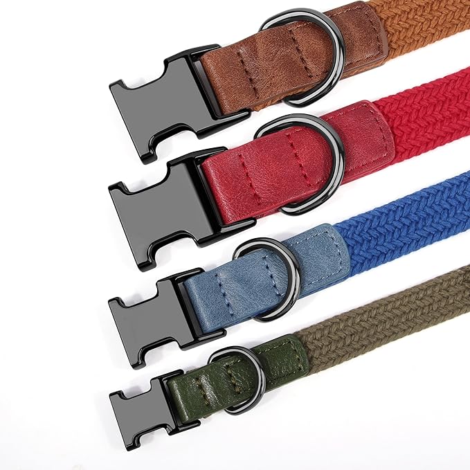 PET ARTIST Soft Cotton Dog Collar for Small Dogs in Glamorous Red, Simple Dog Collar with Quick Release Metal Buckle & D Ring, S Size (10-16")