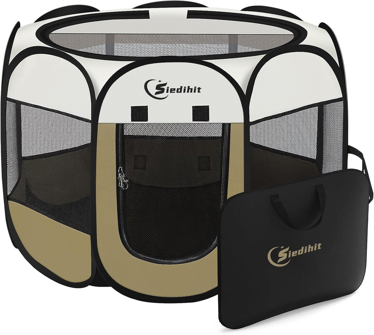 Siedihit Dog Cat Playpen, Puppy Pet Playpen Indoor for Small Dog Crate Tent Cage Outdoor, Portable - Khaki / Small
