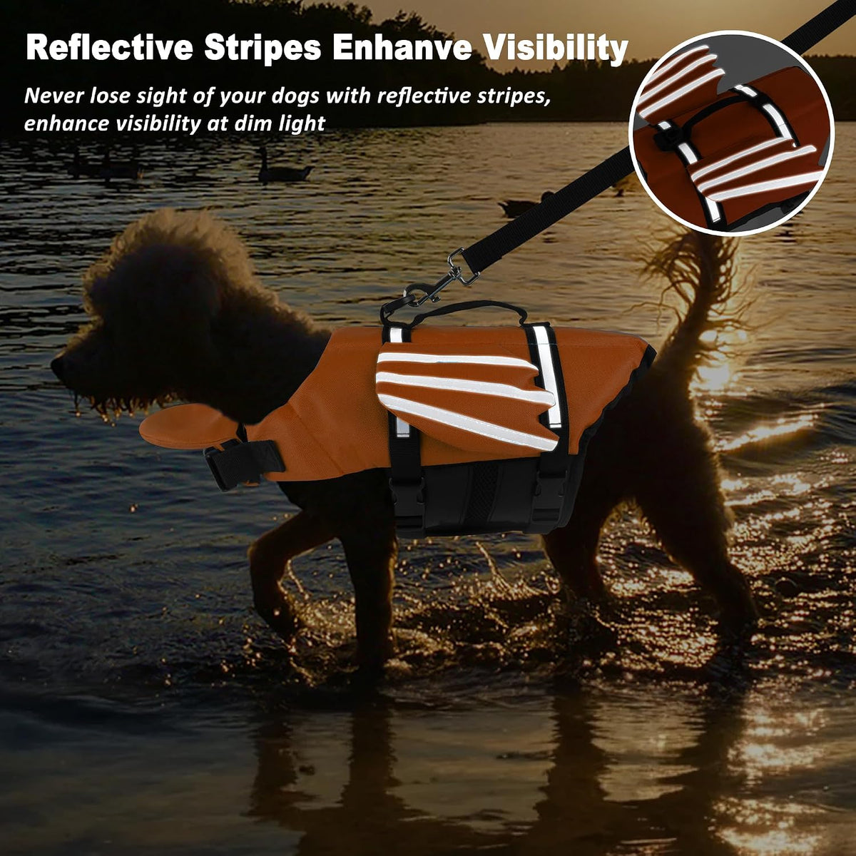 Dog Life Jacket, Cute Wings Adjustable Dog Life Vest with Chin Float and Handle for Swimming - Orange / Xl (Chest Girth 27.6"-37.4") - image 4
