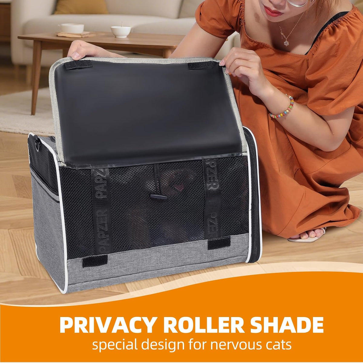Cat Carrier for Travel, Soft-Sided, Top Loading, Privacy Curtain - Grey / 18.0"L x 11.0"W x 11.0"H - image 3