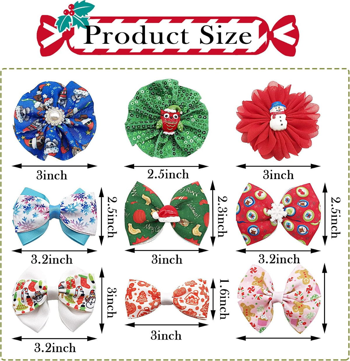 PET SHOW Holiday Dog Bowties Flowers for Small Dogs Slide on Collar – Essentials for Dogs - Christmas-12pcs - image 2