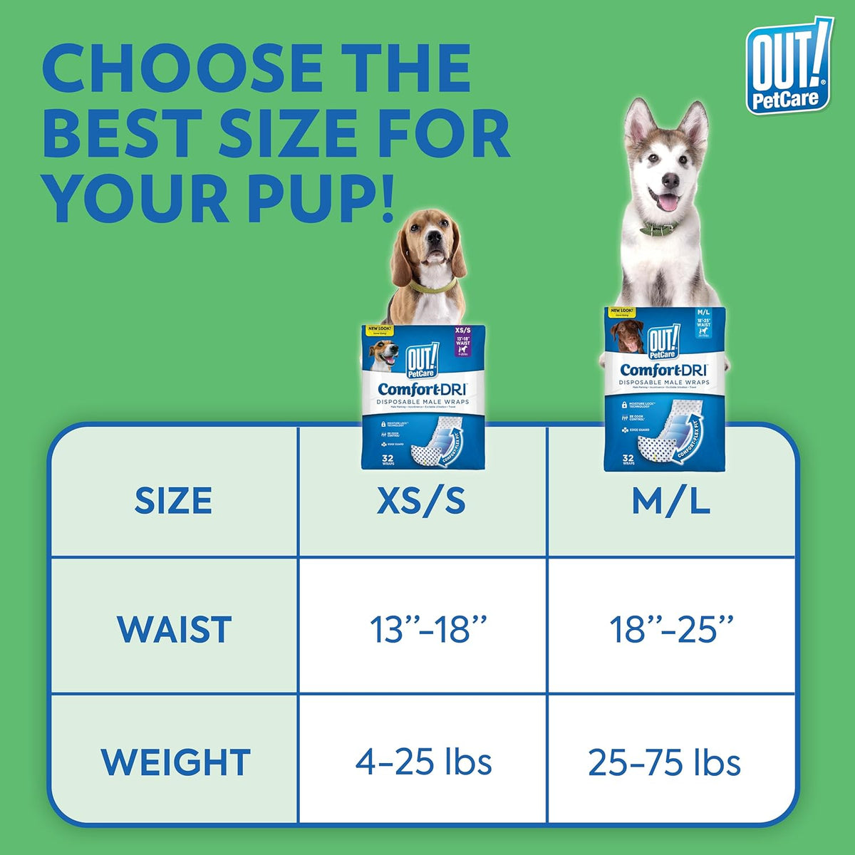 OUT! PetCare Male Dog Diapers, Disposable Belly Bands - XS/S / 32 Count - image 2