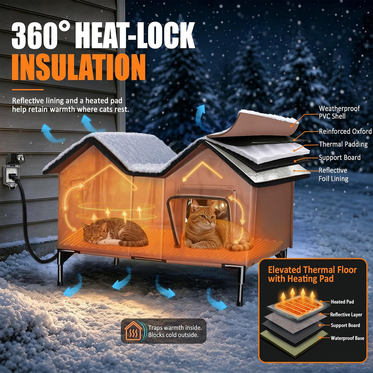 Outdoor Heated Cat House for Outside - Brown / XL - image 2