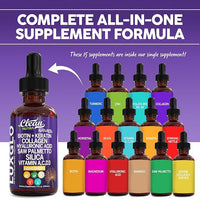 Biotin Liquid Drops Collagen Keratin Hyaluronic Acid Saw Palmetto for Hair Skin and Nails Silica Vitamin A C Vitamin D Bamboo Turmeric Zinc Folate Magnesium Horsetail LuxGlo by Clean Nutra
