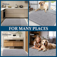OLANLY Dog Door Mat for Muddy Paws 47x17, Absorbs Moisture and Dirt, Absorbent Non-Slip Washable Doormat, Quick Dry Chenille Mud Mat for Dogs, Entry Indoor Entryway Carpet for Inside Floor, Light Grey