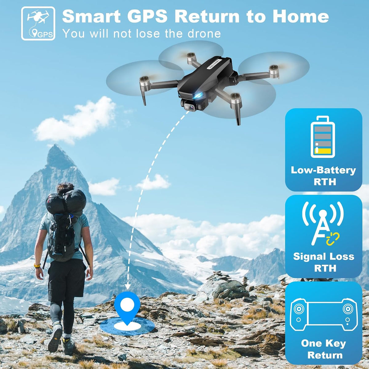 Drones with Camera for Adults 4K, GPS Drone with Auto Return - Black - image 2