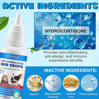 Ear Infection Treatment Drops for Dogs and Cats, Pets Ear Cleaning Solution Drops with 1% Hydrocortisone Soothing Dog Yeast Infection, Itchy Ear Relief, Pet Ear Care Supplies for Dogs & Cats - 2 fl oz